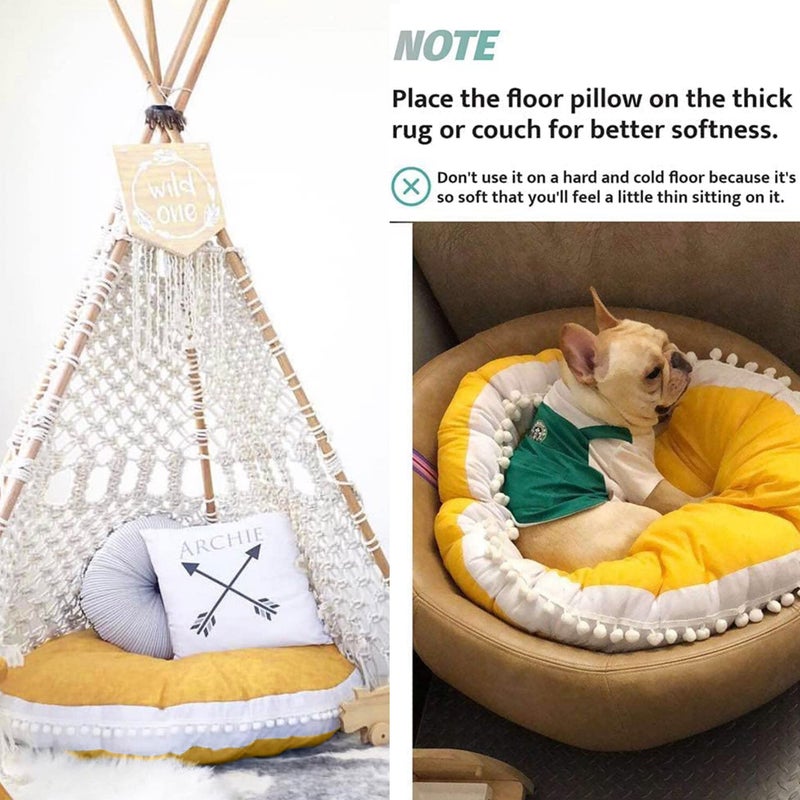 Kishome Large Floor Pillow Kids Round Floor Cushion Seating, 35 inches Big Circle Pillow, Round Pillows Seating for Children, Oversized Mat for Reading Nook Teepee Playroom Nursery Canopy Yellow - Image 3